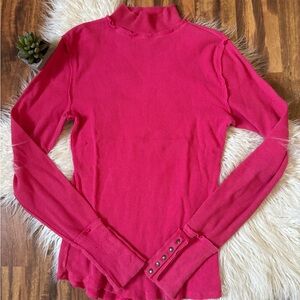 Free People Thermal Mock Neck Pullover Hot Pink
